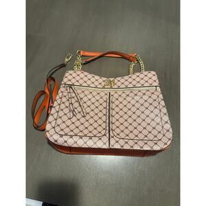 STEVE MADDEN Judson North South Logo Tote Bag Purse All Over Print Orange Canvas